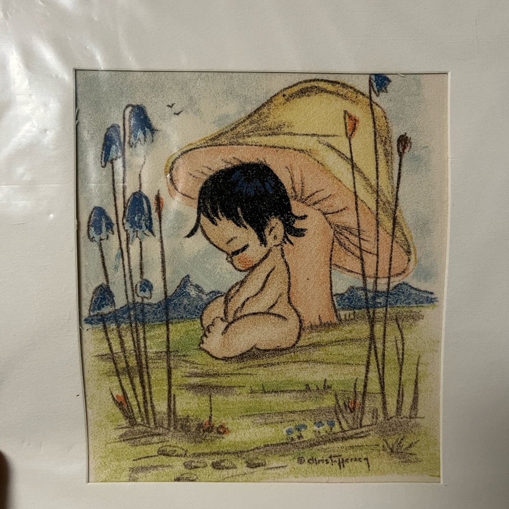Vintage Gerda Christoffersen Native American Children - Floral - Mushroom Prints - Picture 5 of 8